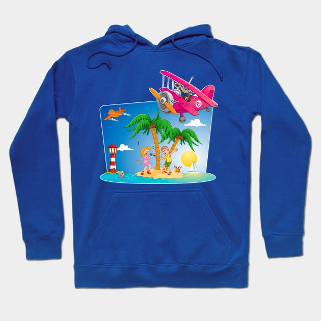 Two airplanes and a girl and boy on an island Hoodie by Stefs-Red-Shop